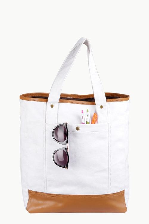 White Twill Faux Detail Tote Bag