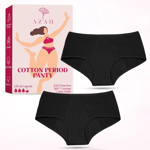 Azah Period Panty for Women - Cotton Reusable Period Underwear (Pack of 2)