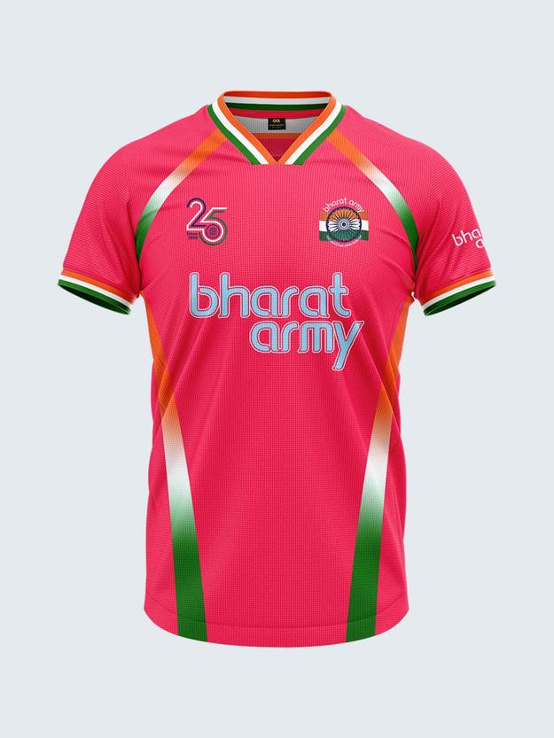 Bharat Army 25th Anniversary Edition Match Day Retro V-Neck Jersey 2024 (Pink)