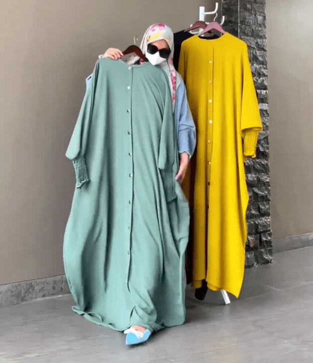 Rosy Abaya Kaftan Abaya Smoked Sleeves Abaya