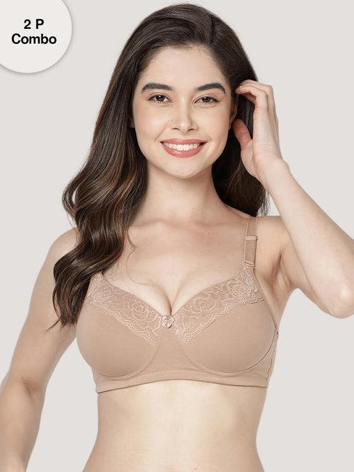 K LINGERIE Grace Non Padded Lace Detailing T-Shirt Bra | Pack of 2