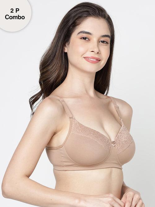 K LINGERIE Grace Non Padded Lace Detailing T-Shirt Bra | Pack of 2