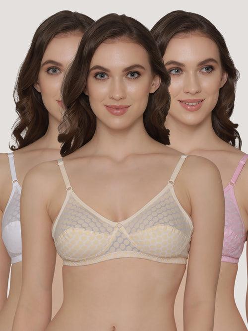 Kalyani Moon Wirefree Printed Cotton Polka Dot Daily Wear Bra | Pack of 3