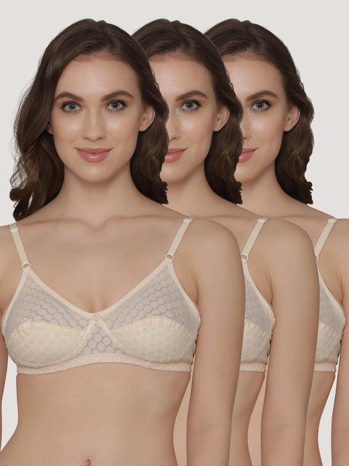 Kalyani Moon Wirefree Printed Cotton Polka Dot Daily Wear Bra | Pack of 3