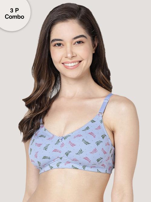 K LINGERIE (LM99003) Medium Coverage T-Shirt/Designer/Everyday Non Padded Printed Bra | Pack of 3