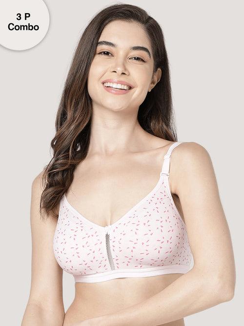 K LINGERIE (LM98001) Medium Coverage T-Shirt/Designer/Everyday Non Padded Printed Bra | Pack of 3