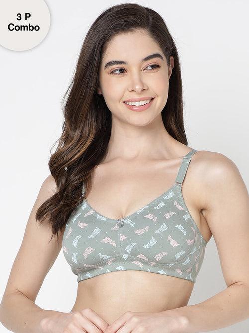 K LINGERIE (LM99003) Medium Coverage T-Shirt/Designer/Everyday Non Padded Printed Bra | Pack of 3