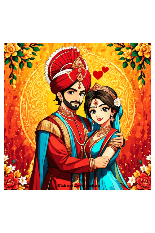 Personalized Indian Wedding Art - Golden Glow of Love