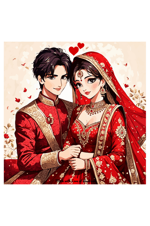 Personalized Indian Wedding Art - Scarlet Serenade