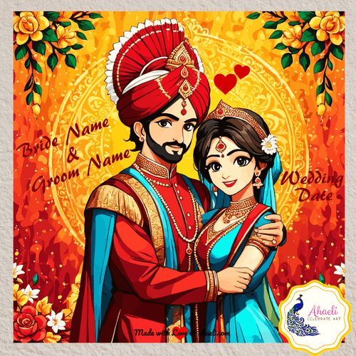 Personalized Indian Wedding Art - Golden Glow of Love