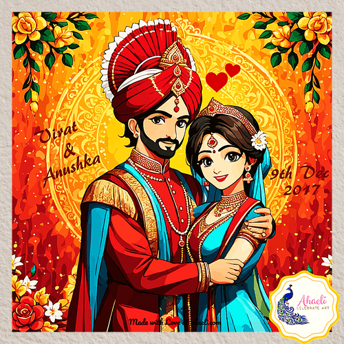 Personalized Indian Wedding Art - Golden Glow of Love