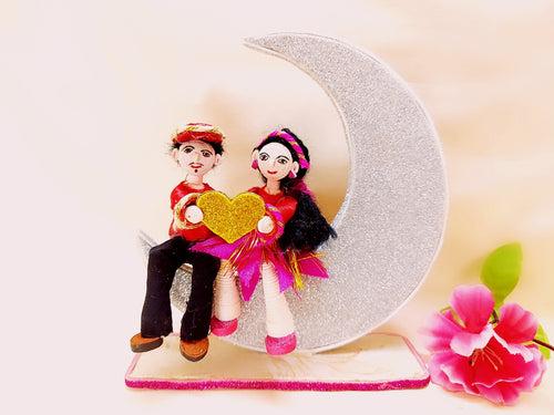 Miniature - Quilled Couple Sitting On Moon