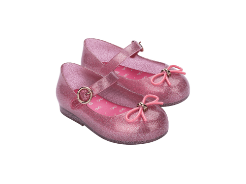 Mini Melissa Sweet Love Bow Applique Pink Glitter Sandal For Baby Girls