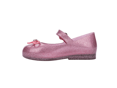 Mini Melissa Sweet Love Bow Applique Pink Glitter Sandal For Baby Girls