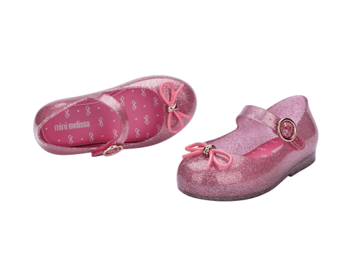 Mini Melissa Sweet Love Bow Applique Pink Glitter Sandal For Baby Girls