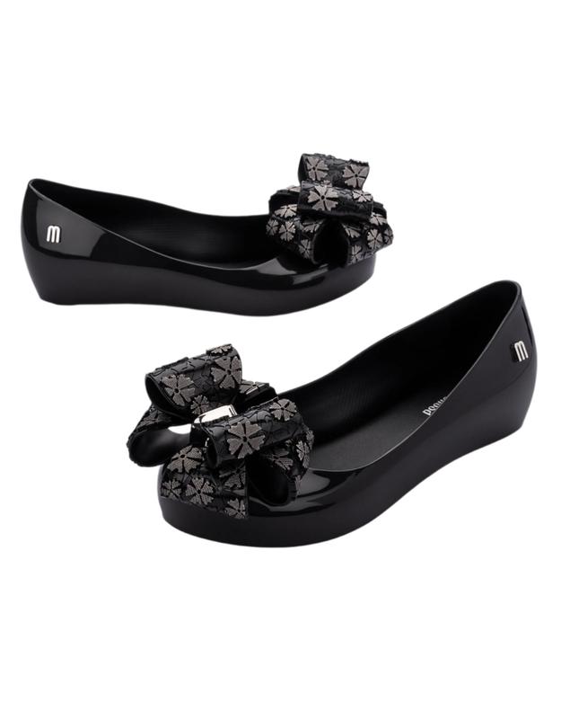 Mini Melissa Ultragirl Sweet XI Bow Applique Black Ballerinas For Girls