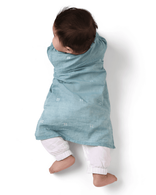 Baadal Infant Kurta with Attached Pyjama (Onesie) in Jamdani Cotton, Blue