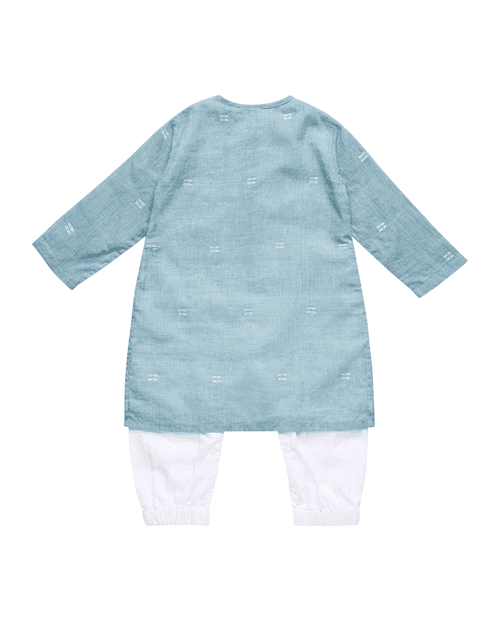 Baadal Infant Kurta with Attached Pyjama (Onesie) in Jamdani Cotton, Blue