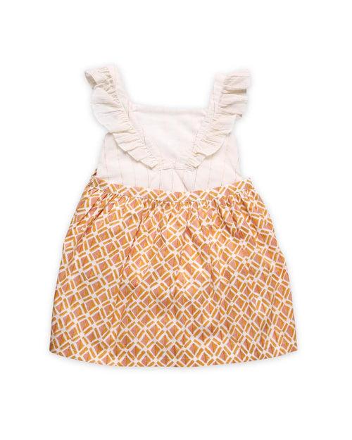 Genda Handblock Printed Infant Onesie with Detachable Lehenga Skirt and Matching Clips, Orange