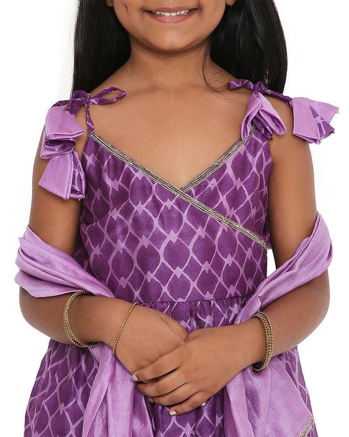 Jamini Cotton Silk Chanderi Block Printed Sharara Set with Dupatta, Purple