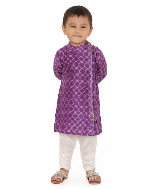 Jamini Cotton Silk Chanderi Block Printed Angrakha Kurta with Churidaar, Purple