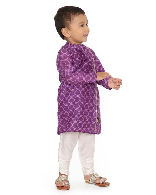 Jamini Cotton Silk Chanderi Block Printed Angrakha Kurta with Churidaar, Purple