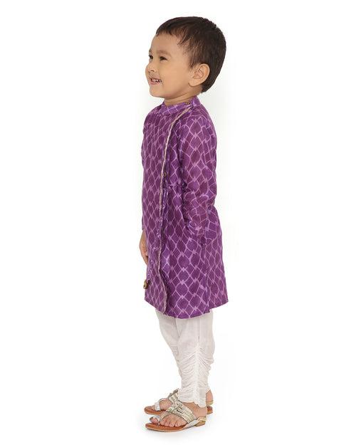 Jamini Cotton Silk Chanderi Block Printed Angrakha Kurta with Churidaar, Purple