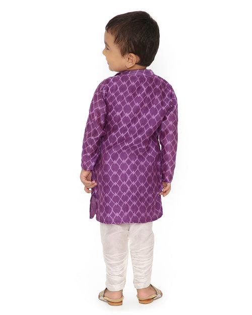 Jamini Cotton Silk Chanderi Block Printed Angrakha Kurta with Churidaar, Purple