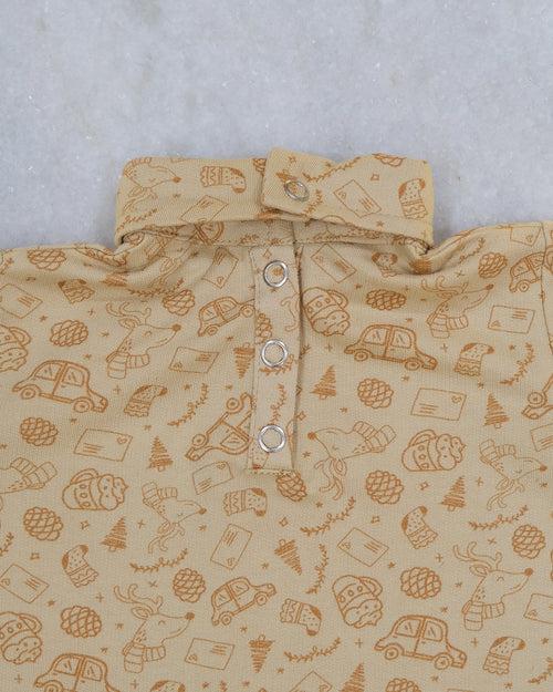 Toffee Nut Cotton Terry Printed Unisex Turtleneck Onesie, Mustard