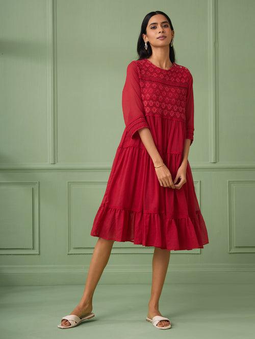 Red Tiered Lace Dress