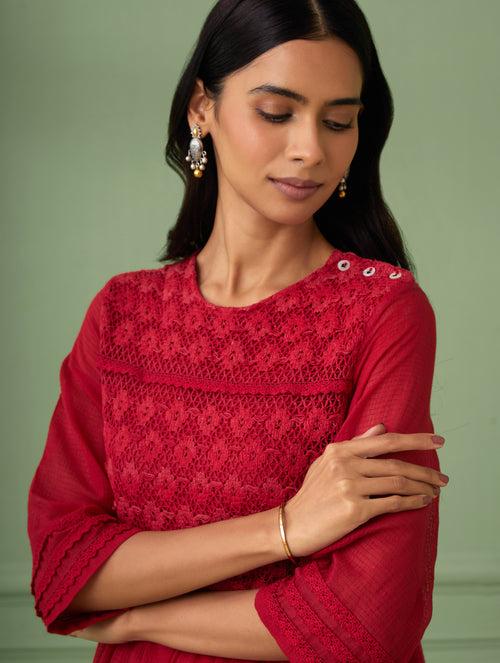 Red Tiered Lace Dress