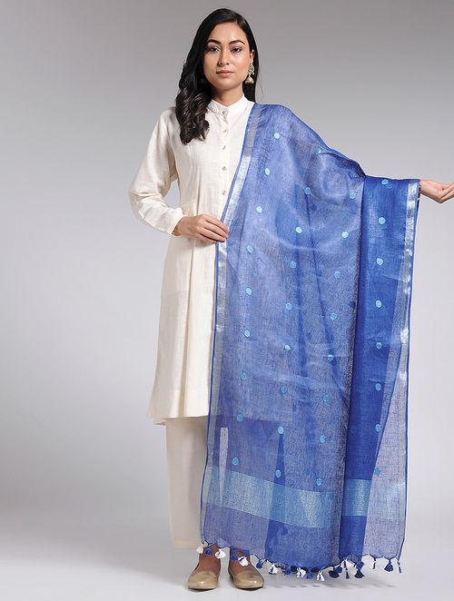 Blue linen dupatta with butties