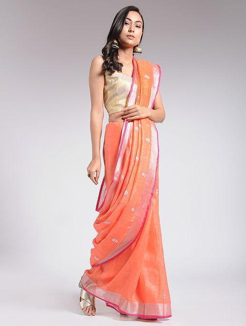 Bhagalpuri orange linen saree