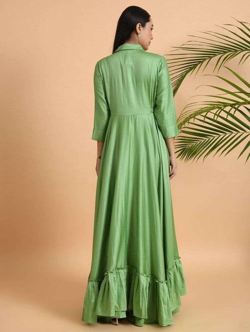 Green Cotton Silk Jacket Dress