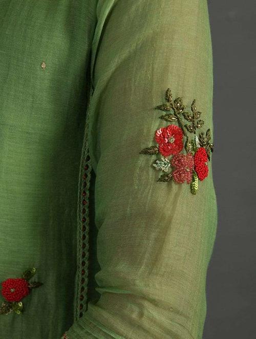 Green Hand embroidered Kurta Set (Set of 4)