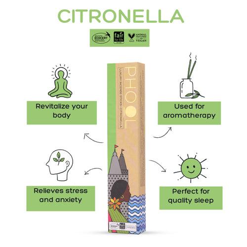 Phool Mosquito Repellent Pack - Natural Incense Sticks (Citronella & Eucalyptus)