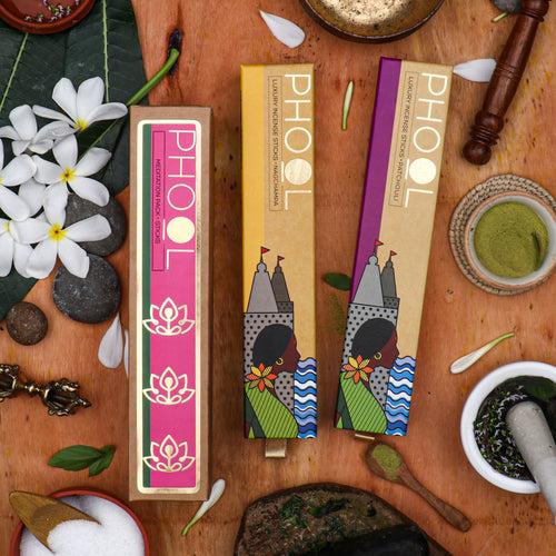 Phool Meditation Pack - Natural Incense Sticks (Nagchampa & Patchouli)