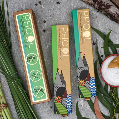 Phool Mosquito Repellent Pack - Natural Incense Sticks (Citronella & Eucalyptus)