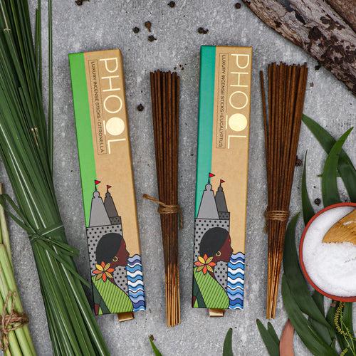 Phool Mosquito Repellent Pack - Natural Incense Sticks (Citronella & Eucalyptus)