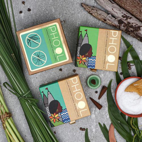 Phool Mosquito Repellent Pack - Natural Incense Cones (Citronella & Eucalyptus)