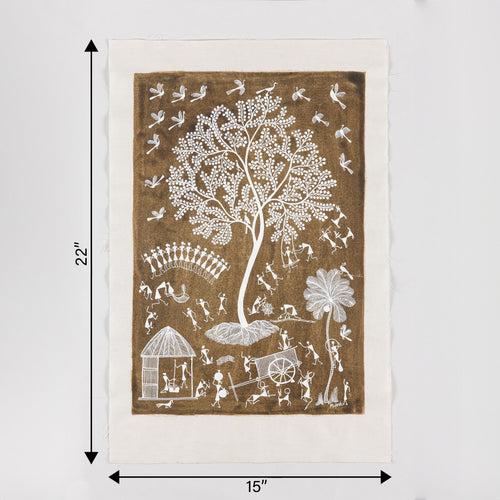 Warli Painting Tree of Life - 15x22 Unframed