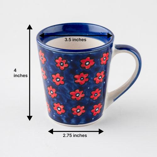 Blue Floral Ceramic Coffee Mug - Set of 2 (Large)