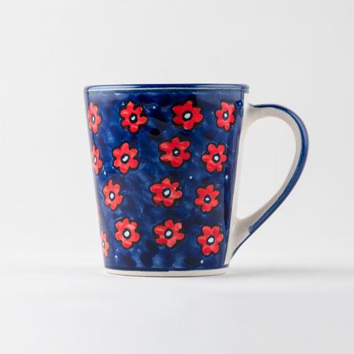 Blue Floral Ceramic Coffee Mug - Set of 2 (Large)