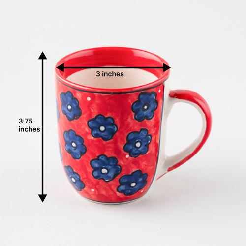 Red Floral Ceramic Coffee Mug - Set of 2 (3 x 3.75 inches)