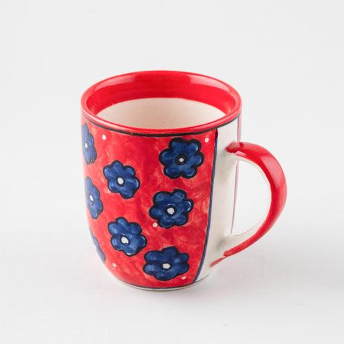 Red Floral Ceramic Coffee Mug - Set of 2 (3 x 3.75 inches)