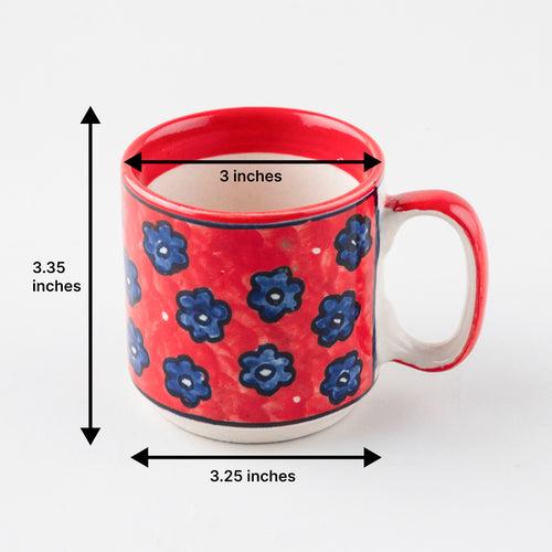 Red Floral Ceramic Coffee Mug - Set of 2 (Small)