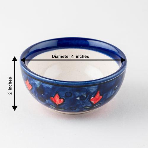 Blooming Plants Red and Blue Ceramic Bowl / Katori Set of 2