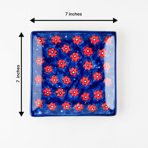 Red and Blue Floral Ceramic Square Serving Platter Set of 2