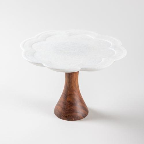 Marble & Wood Platter in Floral Shape - Size 8"