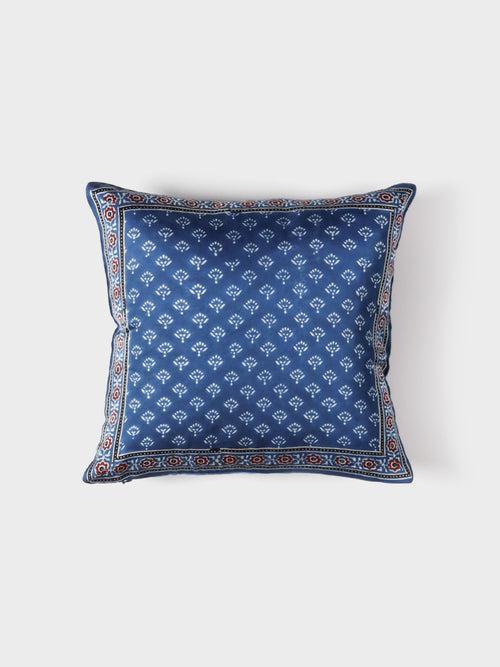 Modal Silk Ajrakh Cushion Cover Indigo & White - 12x12